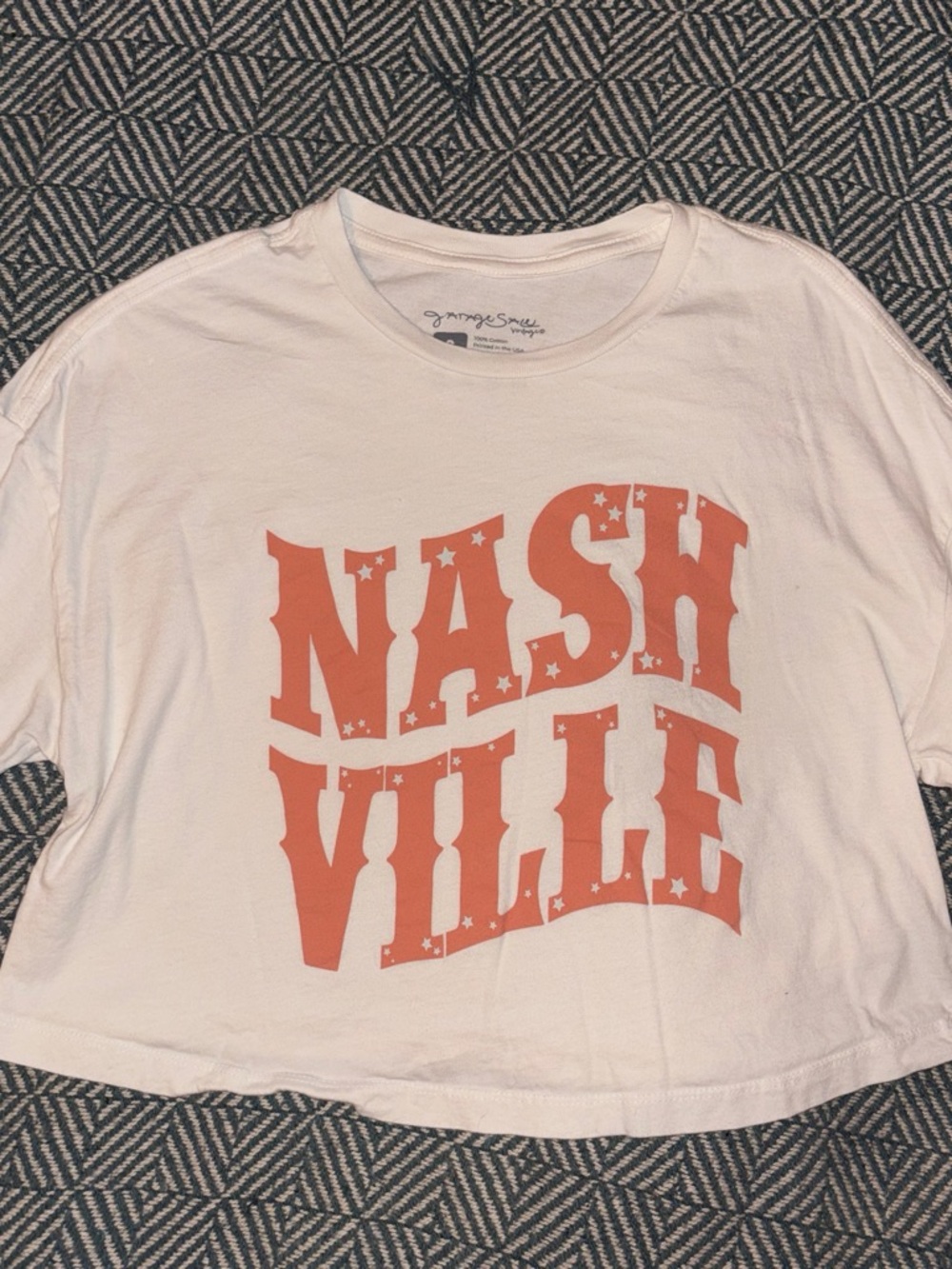 Garage White Crop Tee with Coral Nashville Graphic